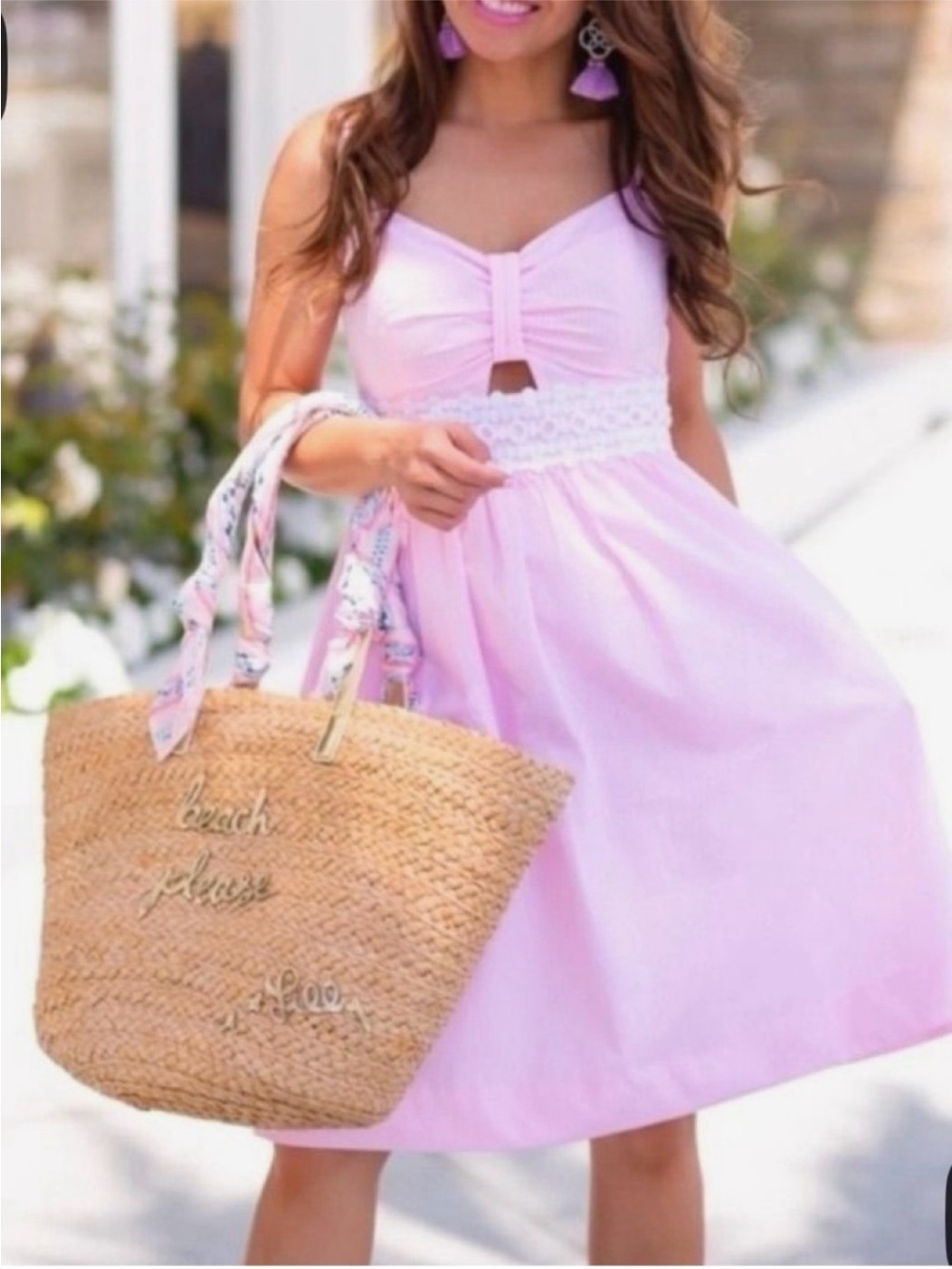 Lilly Pulitzer 💗WOMENS 💗Pink Spaghetti-Strap Sundress with Lace Waist